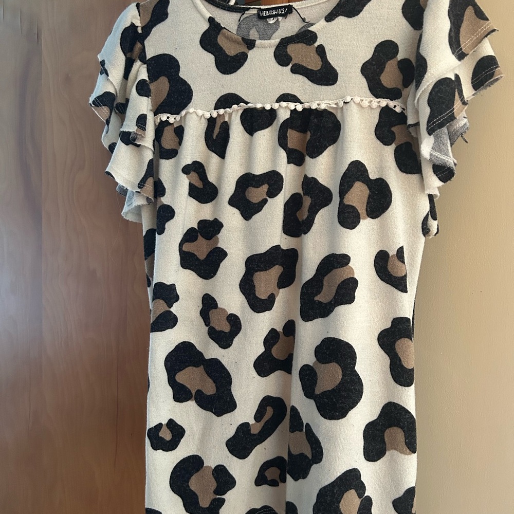 Leopard Print Ruffle Sleeve Blouse